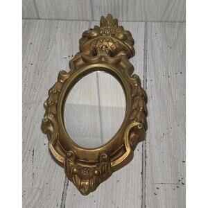 Vtg Victorian Style Gold Chalkware Mirror Ornate Floral 13x6 Hollywood Regency